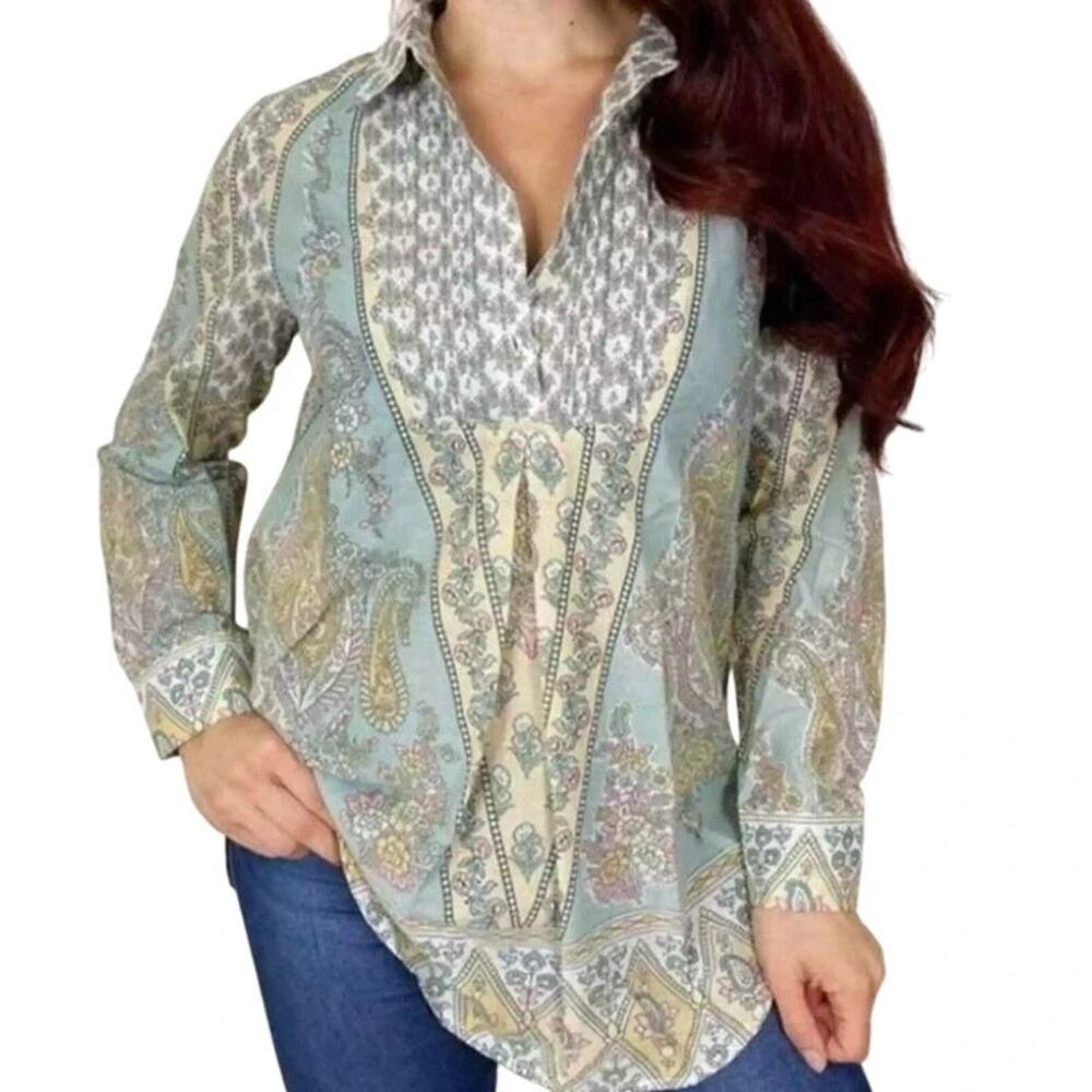 Soft Surroundings Paisley Floral Cotton Voile Tabitha Tunic Top Boho Medium